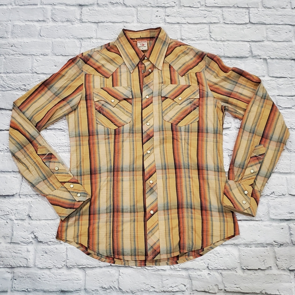 True Religion Western Cowboy Shirt Orange Plaid